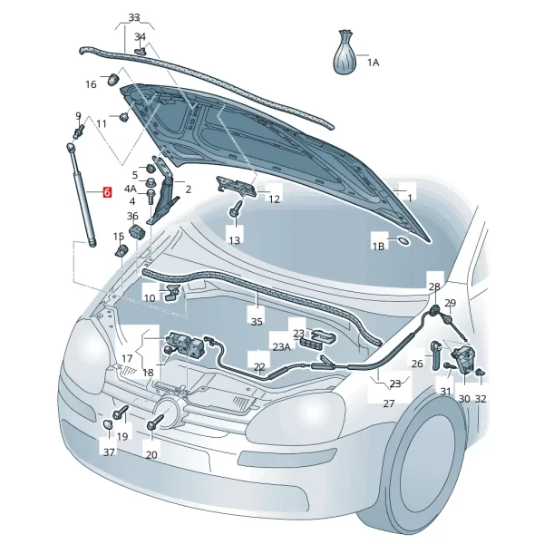 Amortiguador De Cofre Para Bora *Volkswagen - Imagen 2