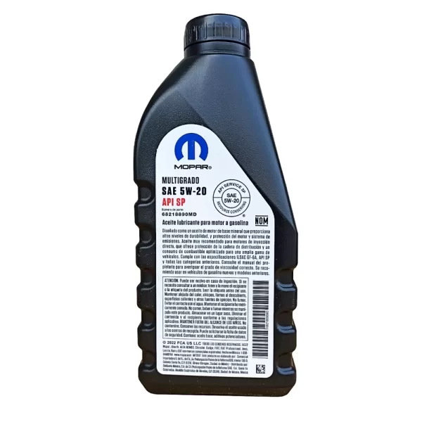 Aceite Multigrado Mineral 5w20 Mopar 946ml - Imagen 2